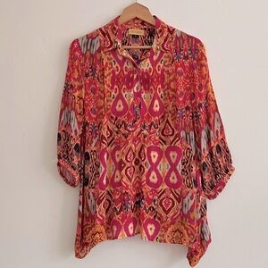 Benares Vibrant Multicolor Ikat Bohemian Tunic